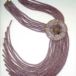 HEIDI DAUS Statement Belgian Disk Necklace Aubergine